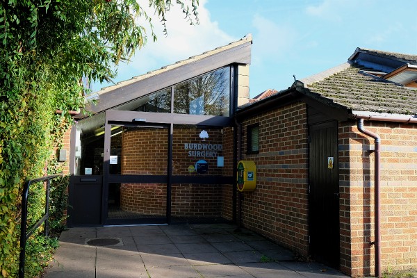Image of the front entrance to the Burdwood Surgery